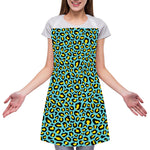 Teal And Yellow Leopard Pattern Print Adjustable Apron