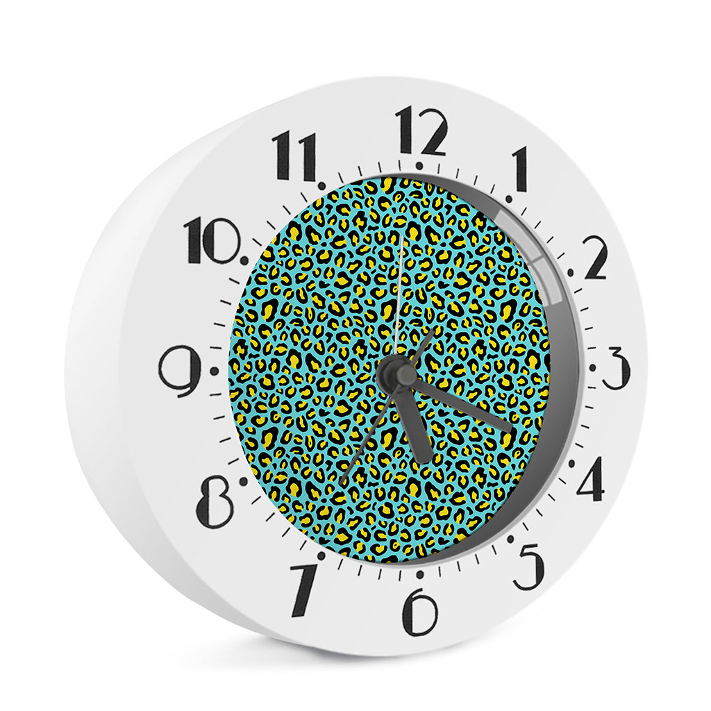 Teal And Yellow Leopard Pattern Print Alarm Clock