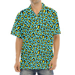 Teal And Yellow Leopard Pattern Print Aloha Shirt