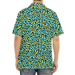 Teal And Yellow Leopard Pattern Print Aloha Shirt