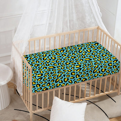 Teal And Yellow Leopard Pattern Print Baby Crib Sheet
