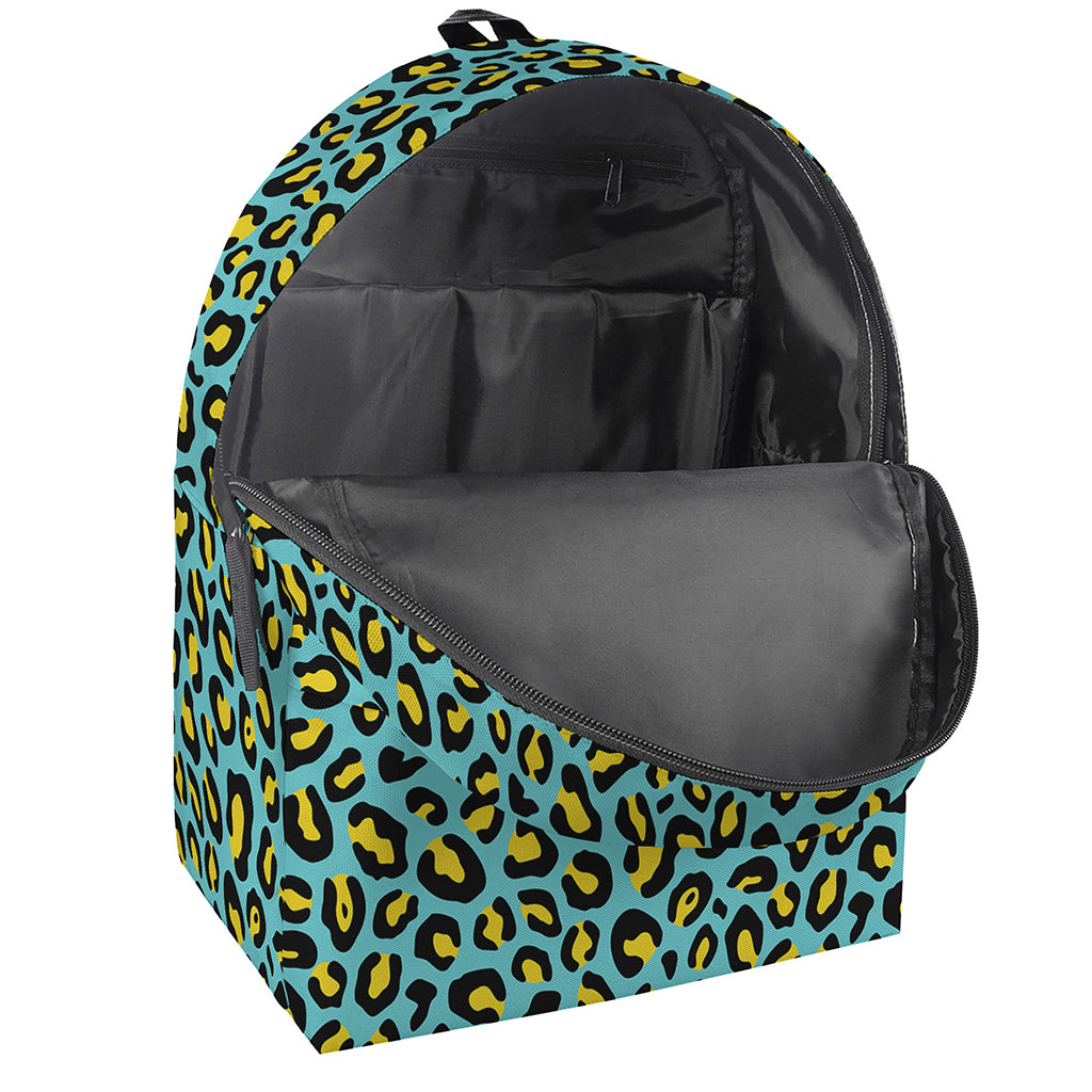 Teal And Yellow Leopard Pattern Print Backpack