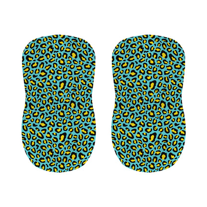Teal And Yellow Leopard Pattern Print Bar Stool Covers