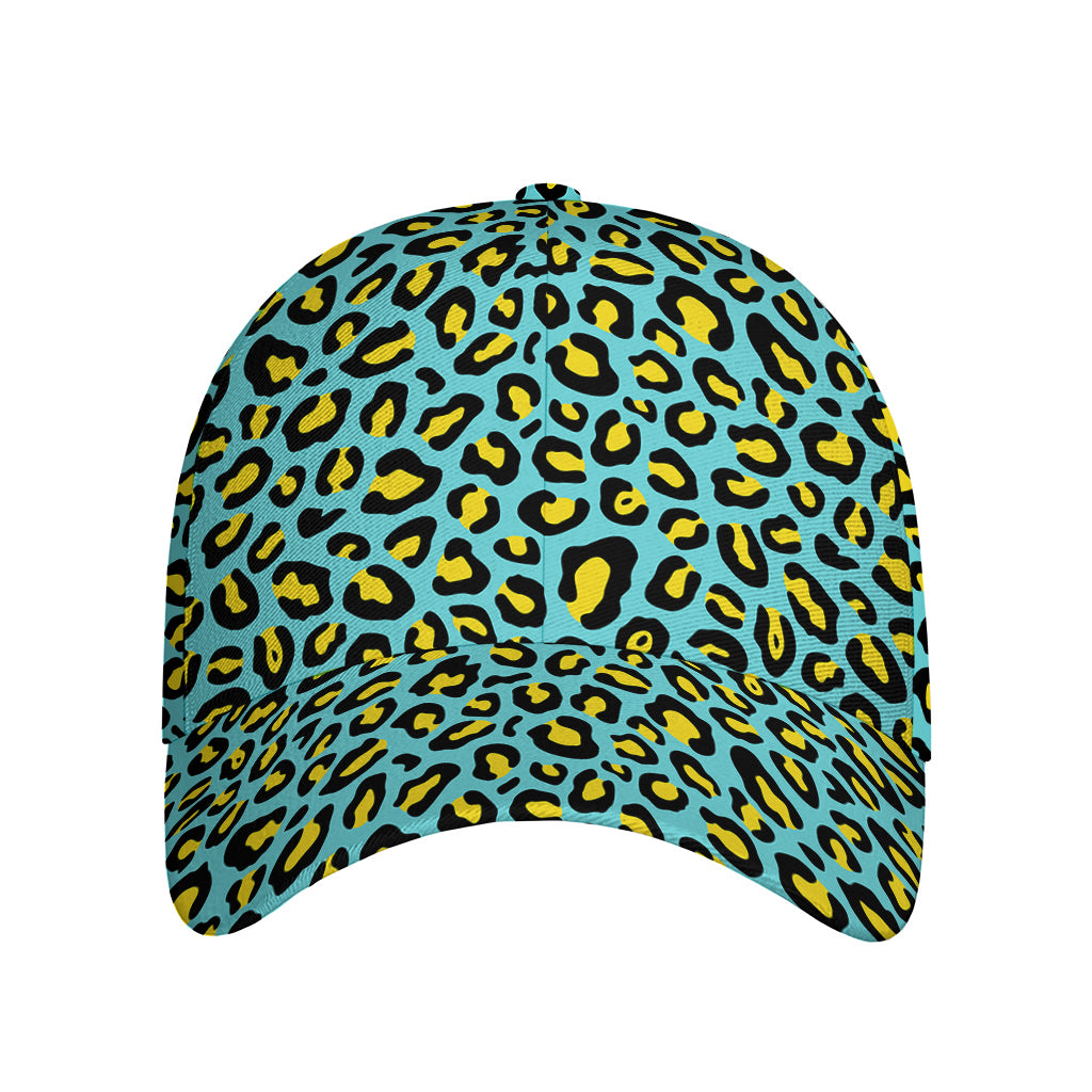 Teal And Yellow Leopard Pattern Print Baseball Cap