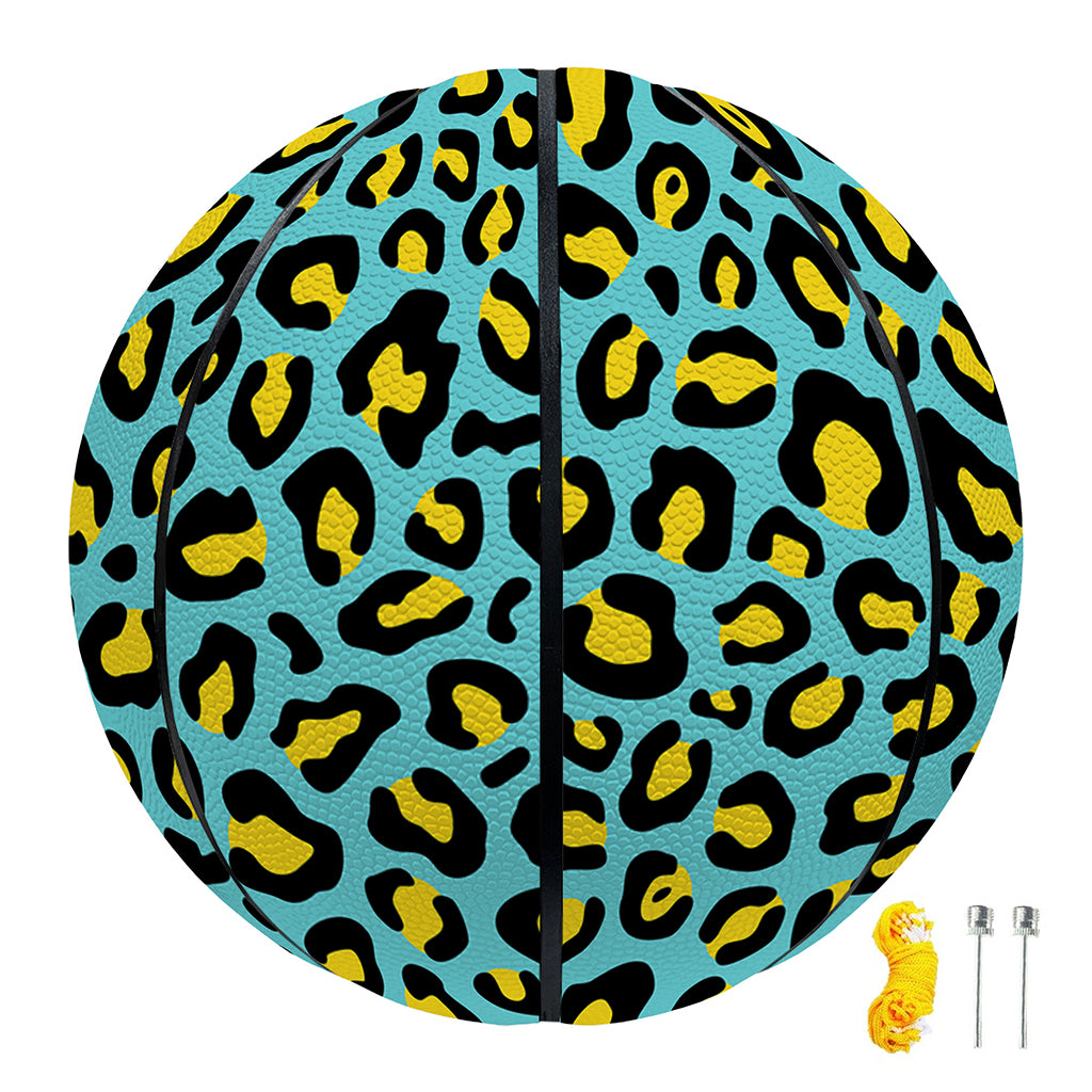 Teal And Yellow Leopard Pattern Print Basketball