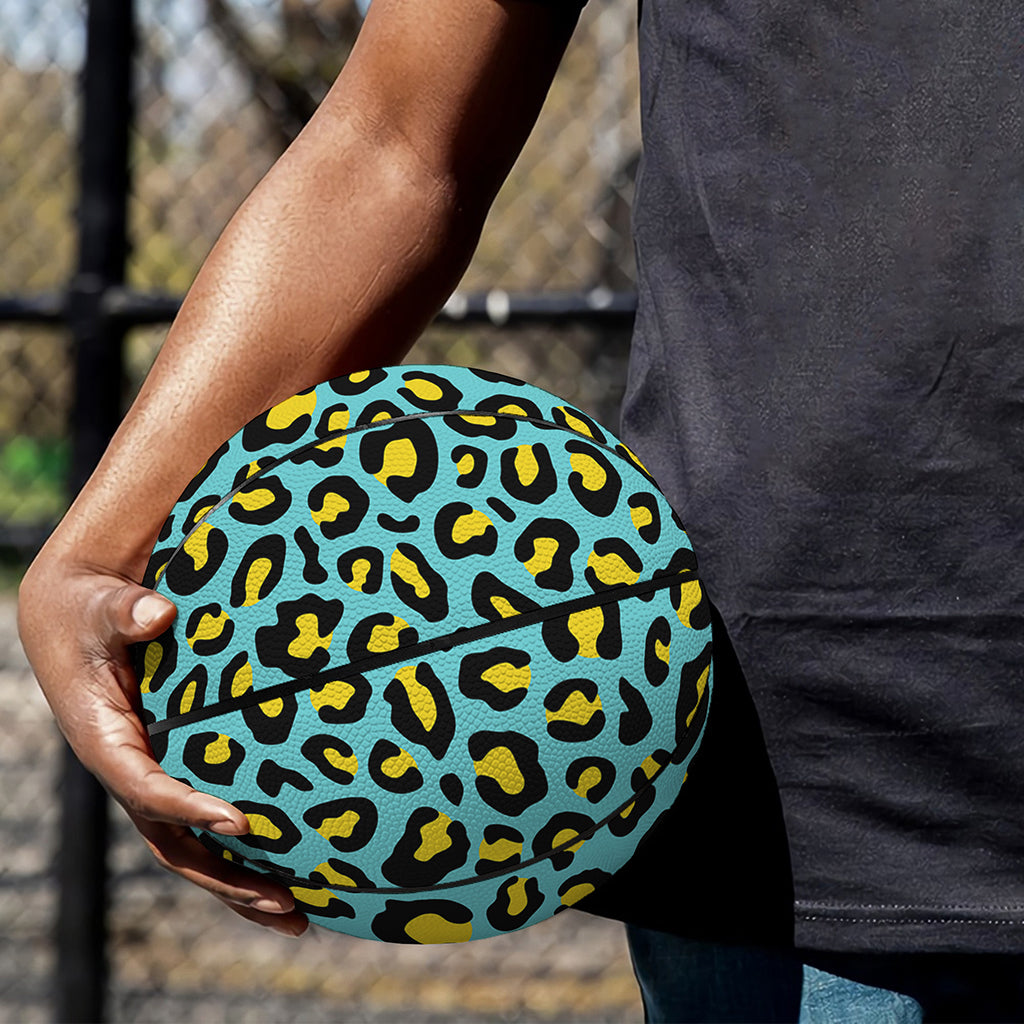 Teal And Yellow Leopard Pattern Print Basketball