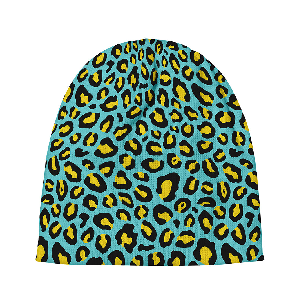 Teal And Yellow Leopard Pattern Print Beanie