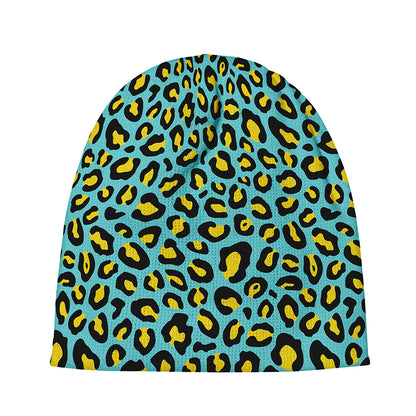 Teal And Yellow Leopard Pattern Print Beanie