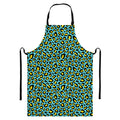 Teal And Yellow Leopard Pattern Print Bib Apron With Pocket