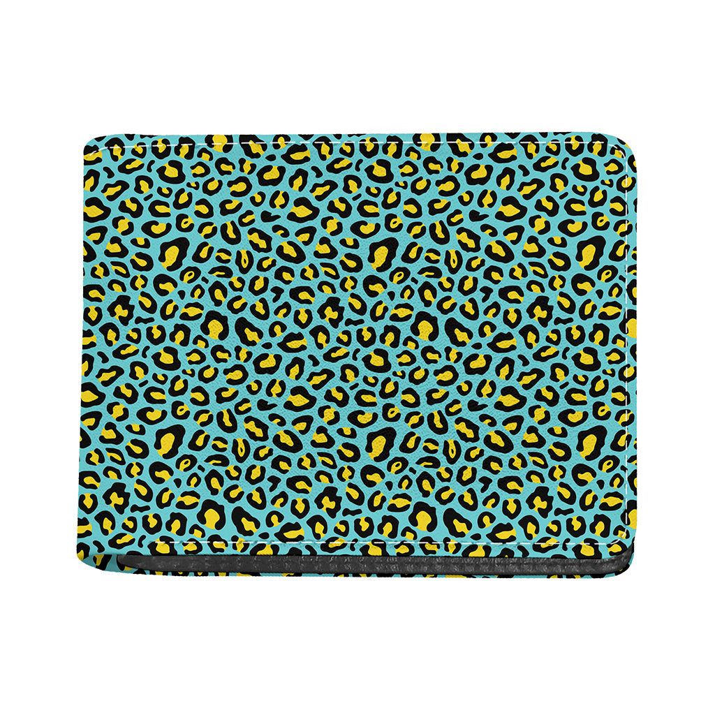 Teal And Yellow Leopard Pattern Print Bifold Wallet