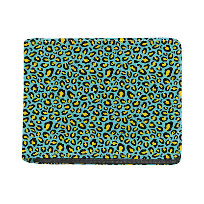 Teal And Yellow Leopard Pattern Print Bifold Wallet