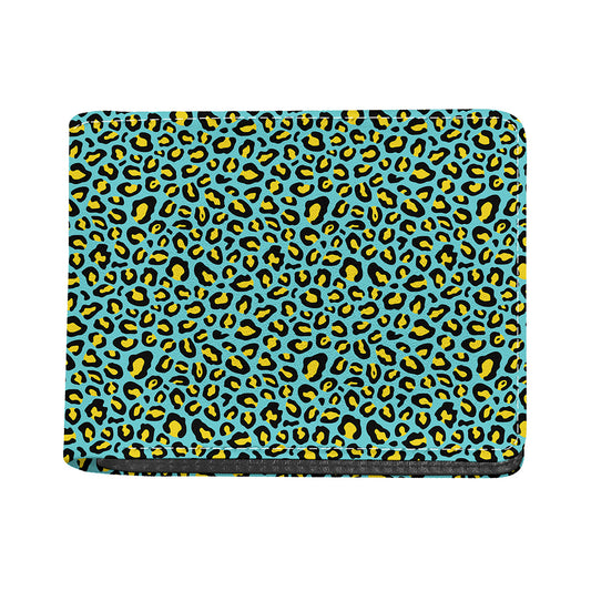 Teal And Yellow Leopard Pattern Print Bifold Wallet