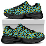 Teal And Yellow Leopard Pattern Print Black Chunky Shoes