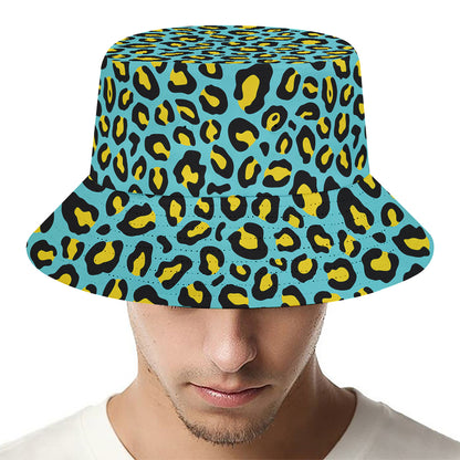 Teal And Yellow Leopard Pattern Print Bucket Hat
