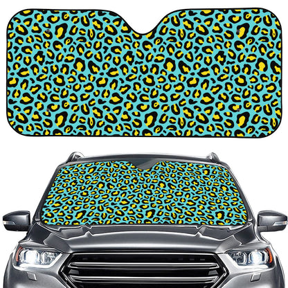 Teal And Yellow Leopard Pattern Print Car Windshield Sun Shade