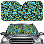 Teal And Yellow Leopard Pattern Print Car Windshield Sun Shade
