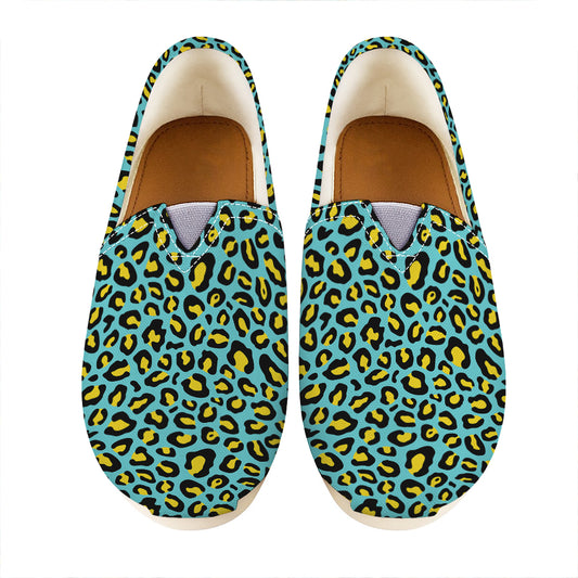Teal And Yellow Leopard Pattern Print Casual Shoes