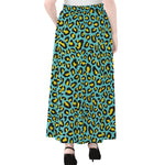 Teal And Yellow Leopard Pattern Print Chiffon Maxi Skirt
