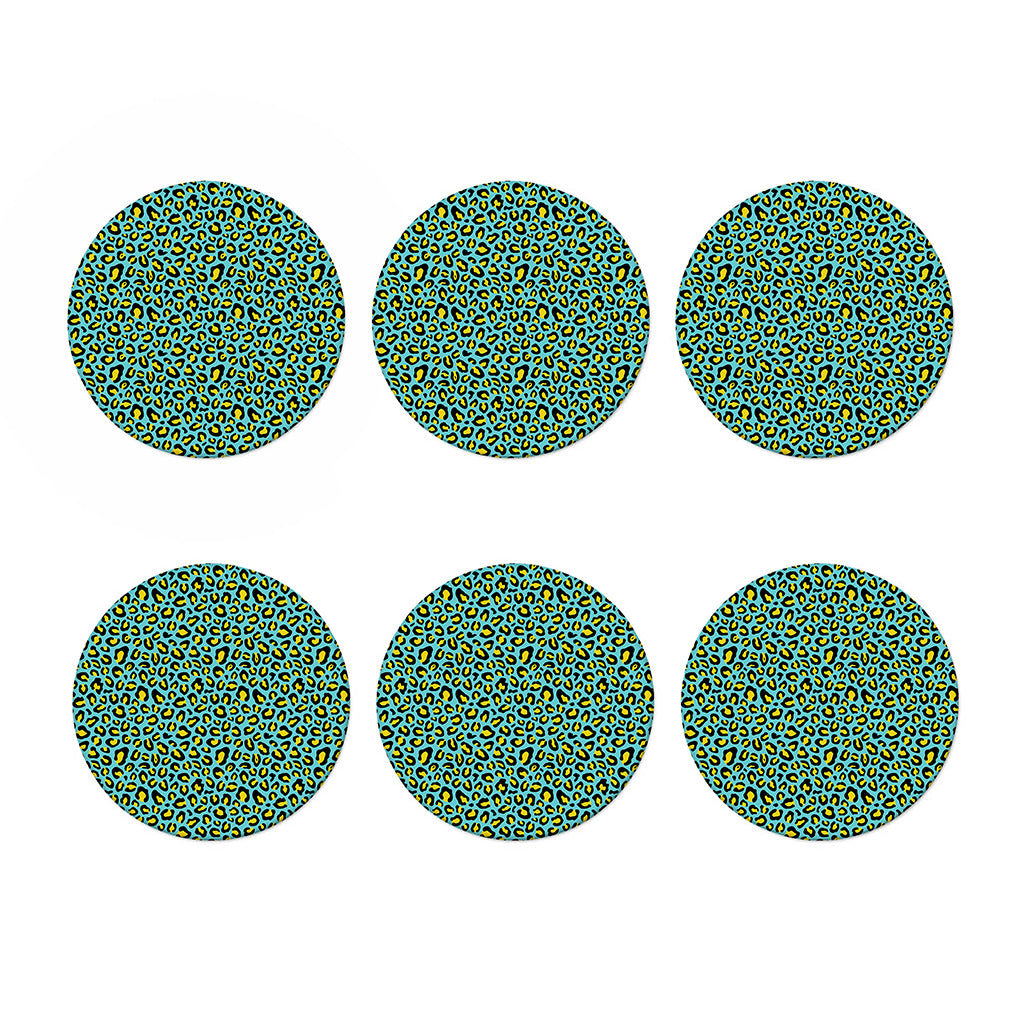 Teal And Yellow Leopard Pattern Print Coaster Set