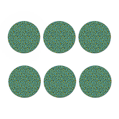 Teal And Yellow Leopard Pattern Print Coaster Set
