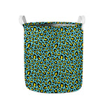 Teal And Yellow Leopard Pattern Print Collapsible Laundry Basket