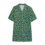 Teal And Yellow Leopard Pattern Print Cotton Hawaiian Shirt