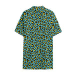 Teal And Yellow Leopard Pattern Print Cotton Hawaiian Shirt