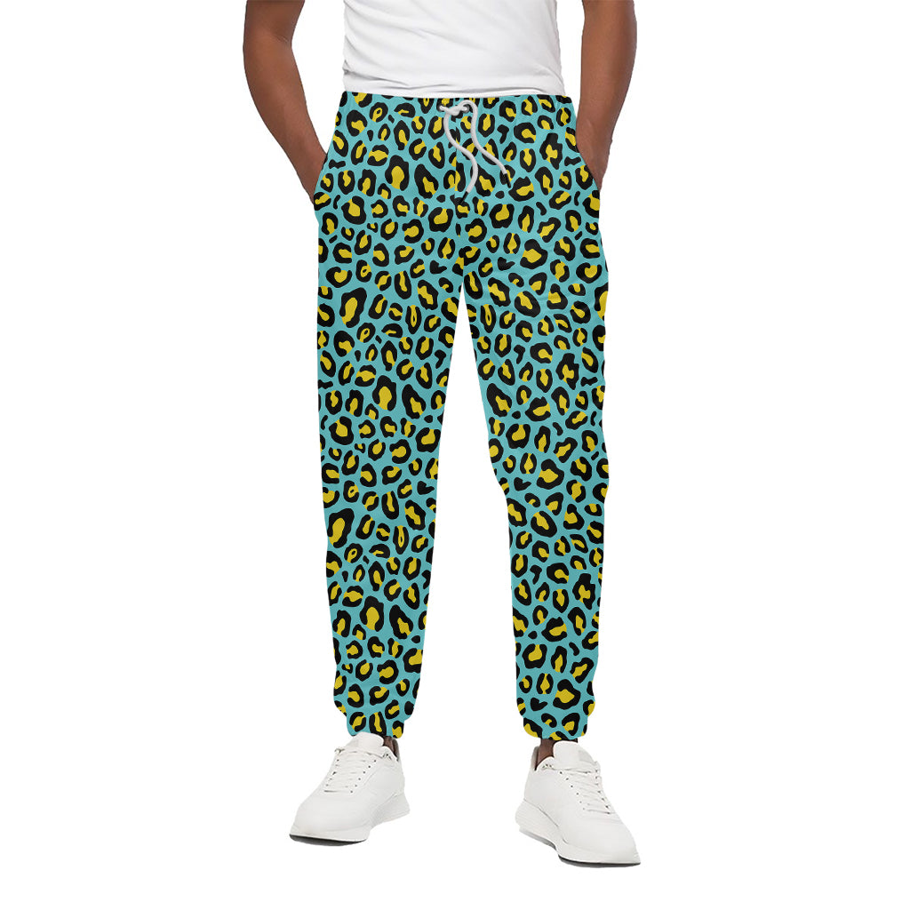 Teal And Yellow Leopard Pattern Print Cotton Pants