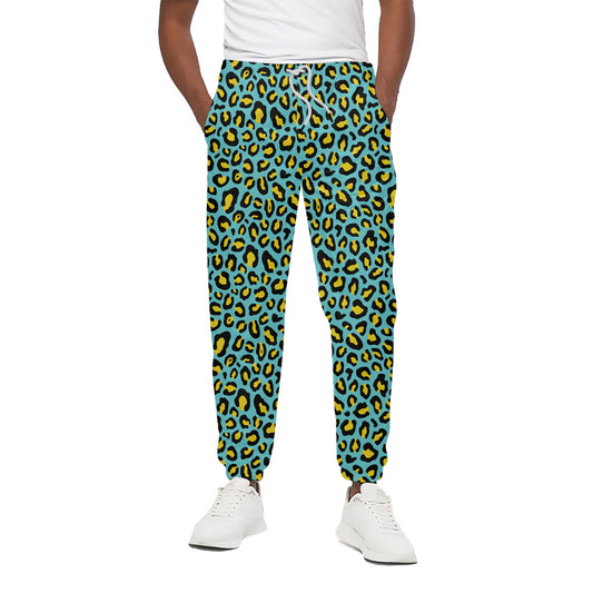 Teal And Yellow Leopard Pattern Print Cotton Pants