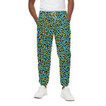 Teal And Yellow Leopard Pattern Print Cotton Pants
