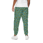 Teal And Yellow Leopard Pattern Print Cotton Pants