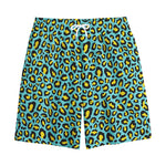 Teal And Yellow Leopard Pattern Print Cotton Shorts