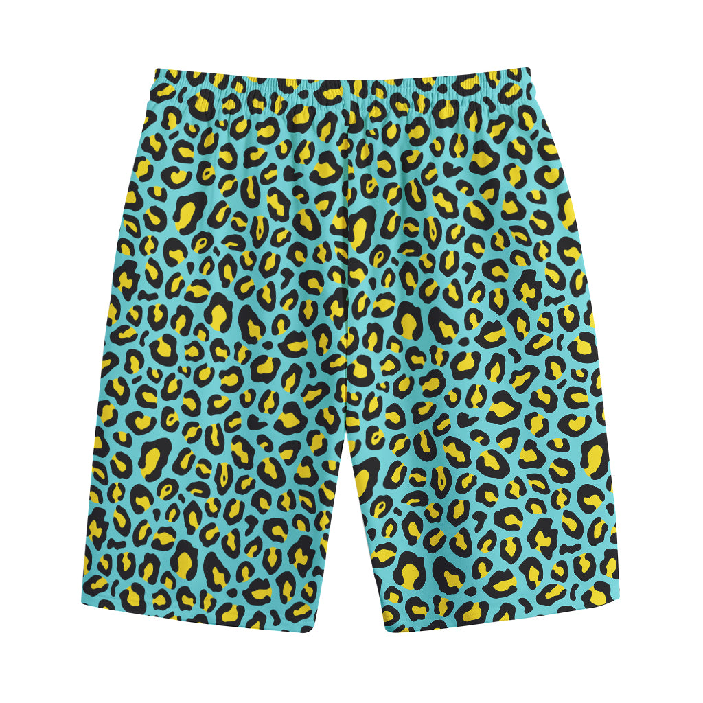 Teal And Yellow Leopard Pattern Print Cotton Shorts