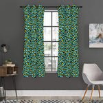 Teal And Yellow Leopard Pattern Print Curtain