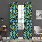 Teal And Yellow Leopard Pattern Print Curtain