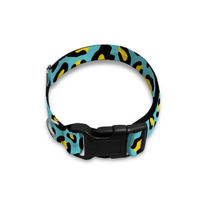 Teal And Yellow Leopard Pattern Print Dog Collar