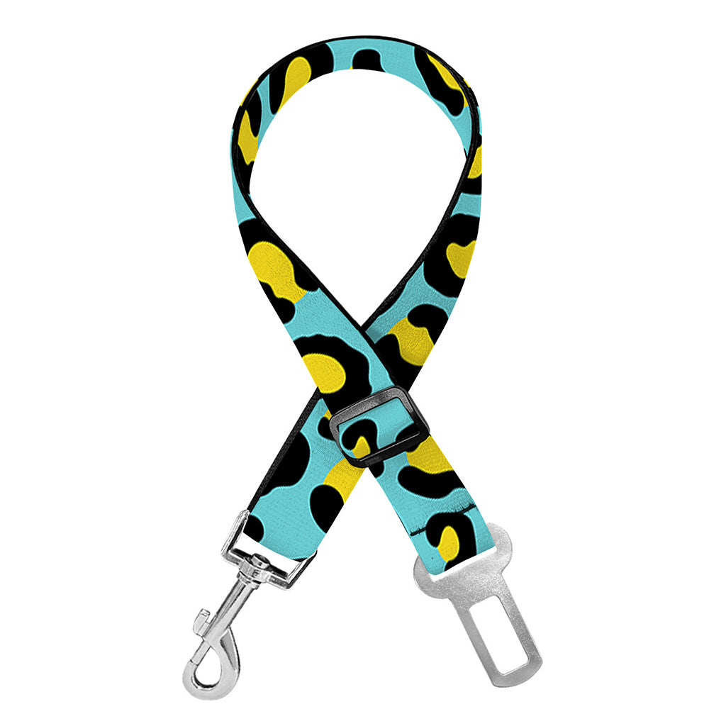 Teal And Yellow Leopard Pattern Print Dog Seat Belt