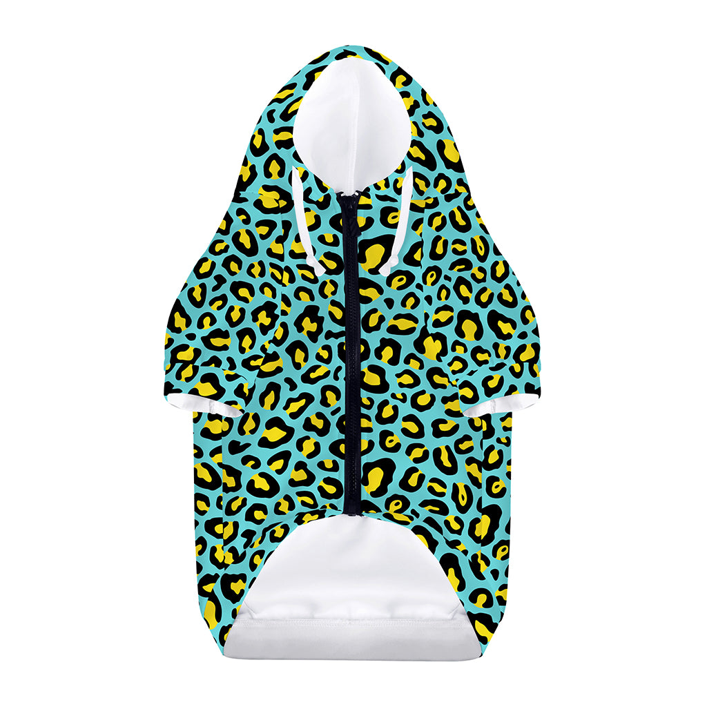 Teal And Yellow Leopard Pattern Print Dog Zip Up Hoodie