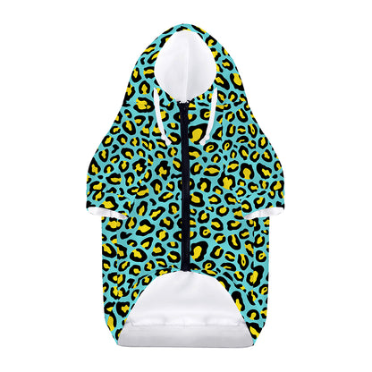 Teal And Yellow Leopard Pattern Print Dog Zip Up Hoodie