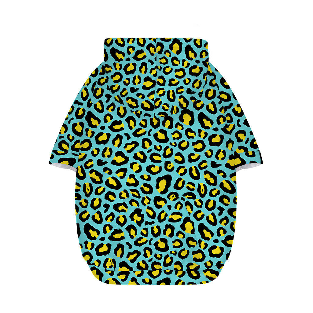 Teal And Yellow Leopard Pattern Print Dog Zip Up Hoodie