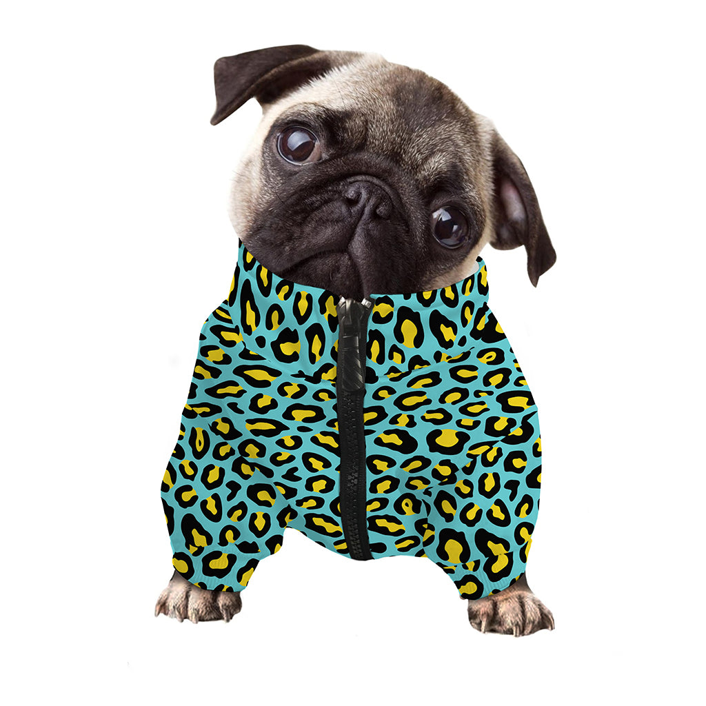 Teal And Yellow Leopard Pattern Print Dog Zip Up Jacket