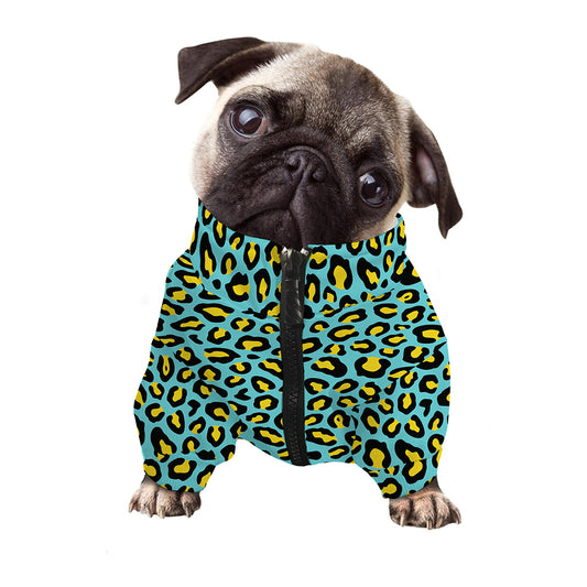Teal And Yellow Leopard Pattern Print Dog Zip Up Jacket