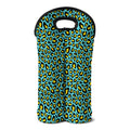 Teal And Yellow Leopard Pattern Print Double Neoprene Wine Tote