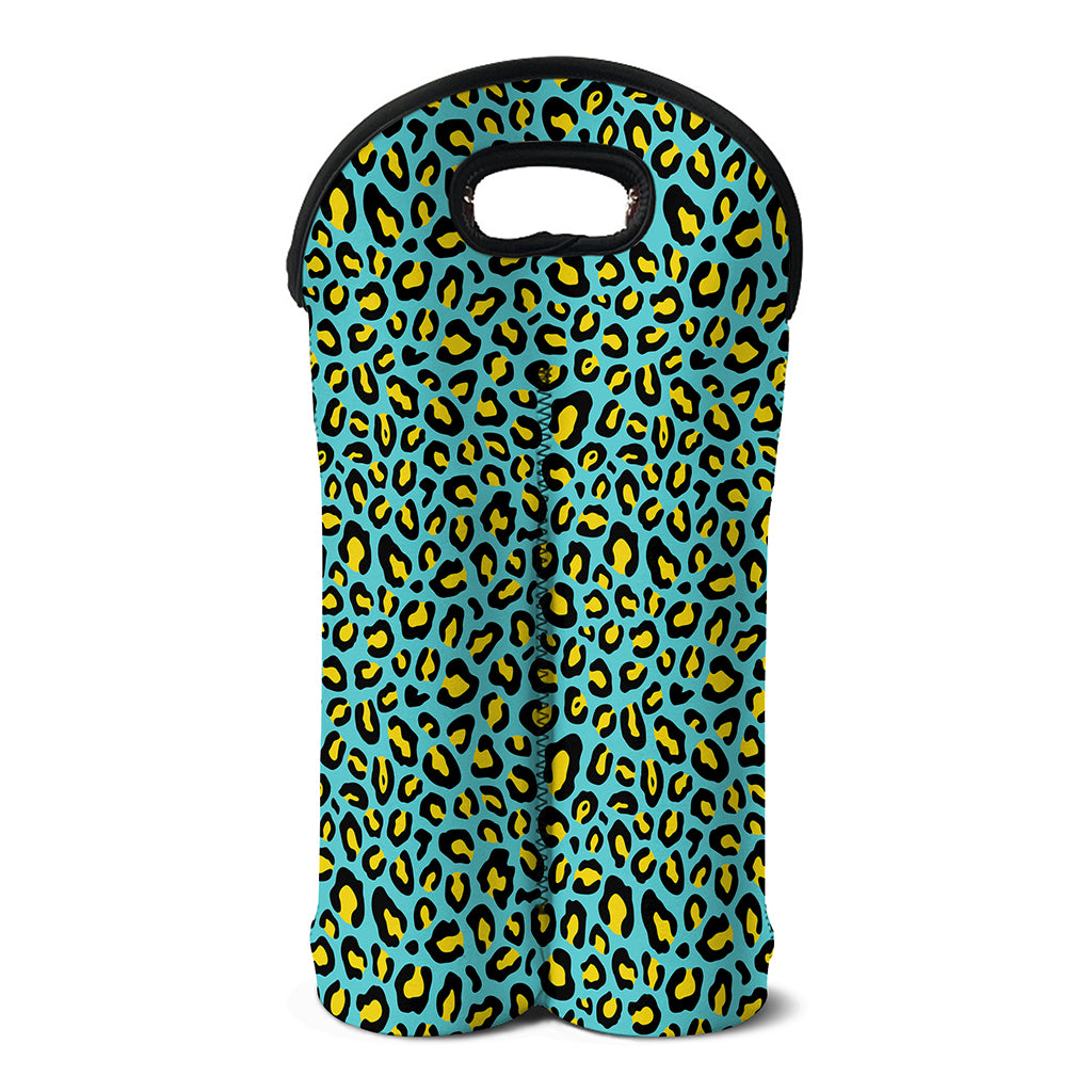 Teal And Yellow Leopard Pattern Print Double Neoprene Wine Tote