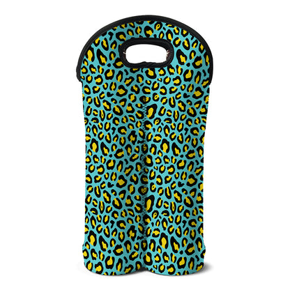 Teal And Yellow Leopard Pattern Print Double Neoprene Wine Tote