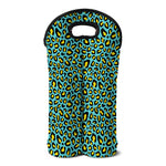 Teal And Yellow Leopard Pattern Print Double Neoprene Wine Tote