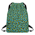 Teal And Yellow Leopard Pattern Print Drawstring Backpack