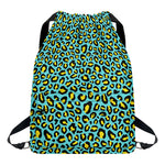 Teal And Yellow Leopard Pattern Print Drawstring Backpack