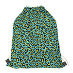 Teal And Yellow Leopard Pattern Print Drawstring Bag