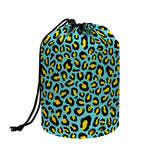 Teal And Yellow Leopard Pattern Print Drawstring Makeup Bag